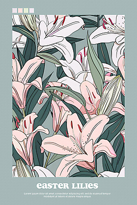 PSD 편집이미지 포스터 분홍색 백그라운드 잎 사람없음 연두색 백합 꽃봉오리 이미지편집 식물 꽃 컬러 초록색 파일형식