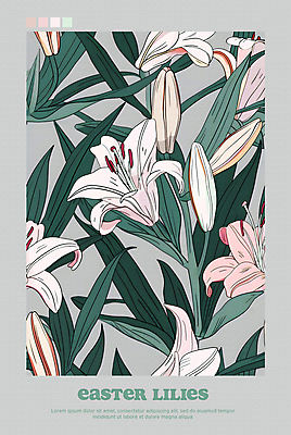 PSD 편집이미지 포스터 분홍색 백그라운드 잎 사람없음 회색 백합 꽃봉오리 이미지편집 식물 꽃 컬러 파일형식