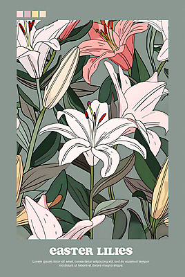 PSD 편집이미지 포스터 분홍색 백그라운드 잎 사람없음 초록색 백합 꽃봉오리 이미지편집 식물 꽃 컬러 파일형식