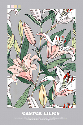 PSD 편집이미지 포스터 분홍색 백그라운드 잎 사람없음 회색 백합 꽃봉오리 이미지편집 식물 꽃 컬러 파일형식