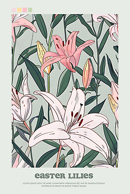 PSD 편집이미지 포스터 분홍색 백그라운드 잎 사람없음 연두색 백합 꽃봉오리 이미지편집 식물 꽃 컬러 초록색 파일형식