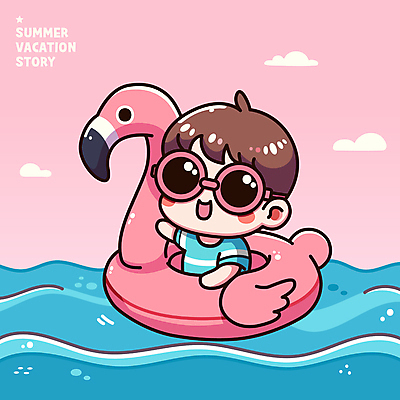 구름 남자 수영복 행복 어린이 일러스트 물놀이 하늘 휴가 한명 소년 해변 여름 파란색 선글라스 귀여움 수영 플라밍고 즐거움 튜브 소년한명만 국내일러스트 AI파일 자연요소 1 옷 계절 감정 안경 바다 컬러 컨셉 놀이 조류 사람 수상스포츠 남자한명만 소년만 파일형식 벡터