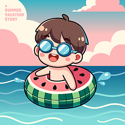전신 구름 남자 수영복 행복 어린이 일러스트 물놀이 하늘 휴가 수박 한명 소년 해변 여름 파란색 선글라스 귀여움 수영 물방울 즐거움 튜브 소년한명만 국내일러스트 AI파일 자연요소 1 옷 계절 감정 안경 바다 컬러 컨셉 과일 놀이 사람 수상스포츠 남자한명만 소년만 파일형식 벡터