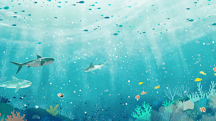 PSD 바다 백그라운드 일러스트 자연 풍경 사람없음 물 파란색 빛 바닷속 거품 바위 물방울 해초 분위기 산호 열대어 말미잘 국내일러스트 자연요소 컬러 컨셉 어류 수중 돌_바위 해조류 자포동물 생태계 파일형식