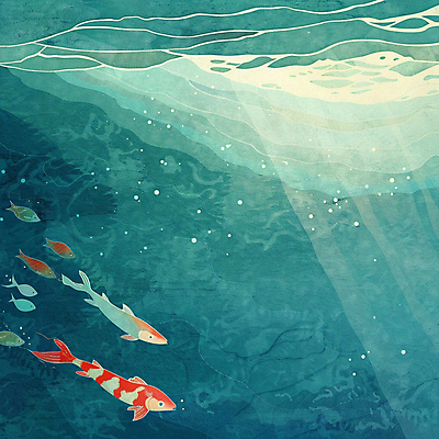 PSD 물결 바다 백그라운드 일러스트 자연 어류 풍경 사람없음 물 파란색 빛 바닷속 거품 물방울 분위기 국내일러스트 자연요소 컬러 컨셉 수중 수중동물 생태계 파일형식