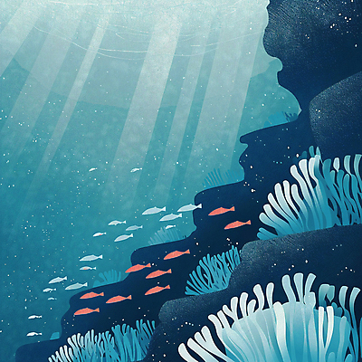 PSD 바다 백그라운드 일러스트 자연 어류 풍경 사람없음 물 파란색 빛 바닷속 거품 바위 물방울 해초 분위기 산호 말미잘 물고기떼 국내일러스트 자연요소 컬러 컨셉 수중 수중동물 돌_바위 해조류 자포동물 생태계 파일형식