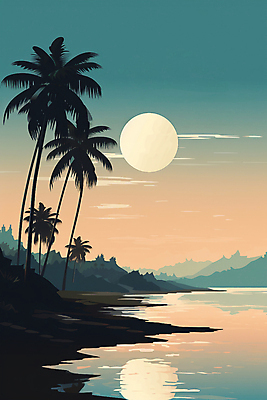 JPG 나무 구름 포스터 백그라운드 일러스트 자연 하늘 풍경 해변 사람없음 여름 야자수 노을 국내일러스트 AI일러스트 AI콘텐츠 자연요소 식물 계절 바다 생태계 파일형식