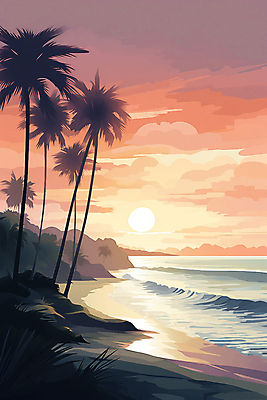 JPG 나무 구름 포스터 파도 백그라운드 일러스트 자연 하늘 풍경 해변 사람없음 여름 야자수 노을 국내일러스트 AI일러스트 AI콘텐츠 자연요소 식물 계절 바다 생태계 파일형식
