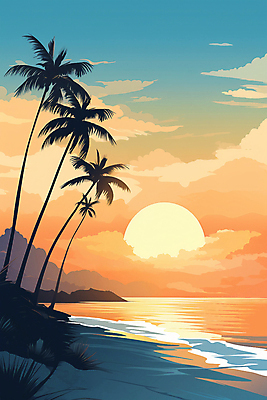 JPG 구름 포스터 파도 백그라운드 일러스트 자연 하늘 풍경 해변 사람없음 여름 야자수 노을 국내일러스트 AI일러스트 AI콘텐츠 자연요소 나무 계절 바다 생태계 파일형식