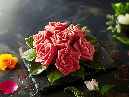 JPG 편집이미지 꽃 백그라운드 꽃무늬 사람없음 장식 소고기 고급 디지털합성 편집소스 편집실사 AI포토 AI콘텐츠 식물 컨셉 무늬 육류 CG 파일형식