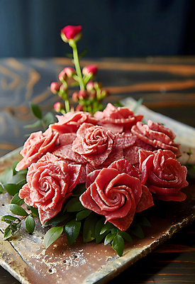 JPG 편집이미지 꽃 백그라운드 꽃무늬 사람없음 장식 소고기 고급 디지털합성 편집소스 편집실사 AI포토 AI콘텐츠 식물 컨셉 무늬 육류 CG 파일형식