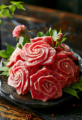 JPG 편집이미지 꽃 백그라운드 꽃무늬 사람없음 장식 소고기 고급 디지털합성 편집소스 편집실사 AI포토 AI콘텐츠 식물 컨셉 무늬 육류 CG 파일형식