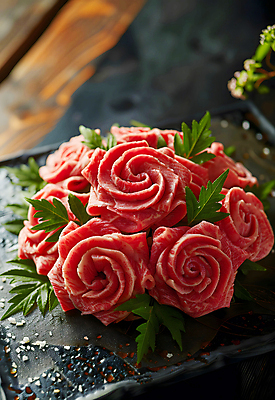 JPG 편집이미지 꽃 백그라운드 꽃무늬 사람없음 장식 소고기 고급 디지털합성 편집소스 편집실사 AI포토 AI콘텐츠 식물 컨셉 무늬 육류 CG 파일형식