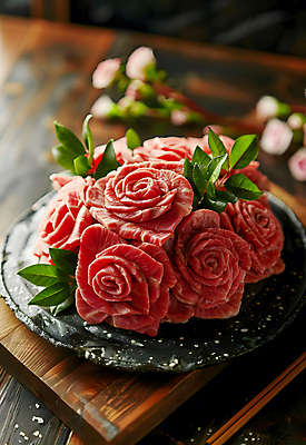 JPG 편집이미지 꽃 백그라운드 꽃무늬 사람없음 장식 소고기 고급 디지털합성 편집소스 편집실사 AI포토 AI콘텐츠 식물 컨셉 무늬 육류 CG 파일형식