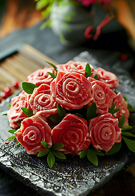 JPG 편집이미지 꽃 백그라운드 꽃무늬 사람없음 장식 소고기 고급 디지털합성 편집소스 편집실사 AI포토 AI콘텐츠 식물 컨셉 무늬 육류 CG 파일형식