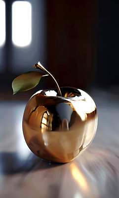 JPG 편집이미지 백그라운드 잎 사람없음 금색 황금 사과 디지털합성 황금사과 편집소스 편집실사 AI포토 AI콘텐츠 식물 컬러 과일 CG 파일형식