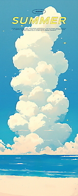PSD 구름 바다 일러스트 하늘 휴가 해변 사람없음 여름 파란색 여름휴가 국내일러스트 자연요소 계절 컬러 파일형식 여름_계절