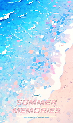 PSD 포스터 파도 바다 분홍색 하늘색 일러스트 휴가 해변 사람없음 여름 부드러움 국내일러스트 계절 컬러 파란색 감각 파일형식