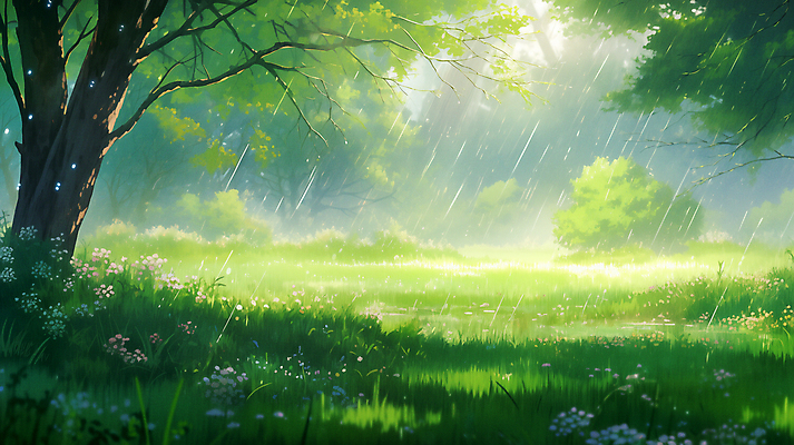 JPG 나무 꽃 백그라운드 일러스트 풍경 잔디 사람없음 초록색 여름 햇빛 여름풍경 봄풍경 봄 봄비 숲 국내일러스트 AI일러스트 AI콘텐츠 식물 계절 컬러 태양 비_날씨 파일형식 여름_계절