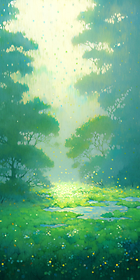 JPG 나무 꽃 백그라운드 일러스트 풍경 잔디 사람없음 초록색 여름 여름풍경 봄풍경 봄 봄비 숲 웅덩이 국내일러스트 AI일러스트 AI콘텐츠 식물 계절 컬러 비_날씨 파일형식 여름_계절