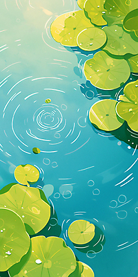 JPG 백그라운드 일러스트 풍경 사람없음 연두색 물 여름 파란색 봄 연못 연잎 국내일러스트 AI일러스트 AI콘텐츠 자연요소 계절 컬러 잎 초록색 파일형식