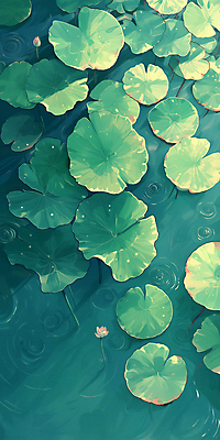 JPG 백그라운드 일러스트 연꽃 풍경 사람없음 초록색 물 여름 파란색 봄 연못 연잎 국내일러스트 AI일러스트 AI콘텐츠 자연요소 계절 꽃 컬러 잎 파일형식