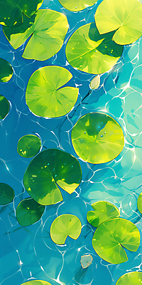 JPG 백그라운드 일러스트 풍경 사람없음 연두색 물 여름 파란색 봄 연못 연잎 국내일러스트 AI일러스트 AI콘텐츠 자연요소 계절 컬러 잎 초록색 파일형식