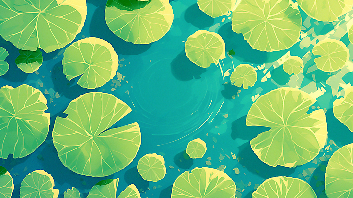 JPG 백그라운드 일러스트 풍경 사람없음 연두색 물 여름 파란색 봄 연못 연잎 국내일러스트 AI일러스트 AI콘텐츠 자연요소 계절 컬러 잎 초록색 파일형식