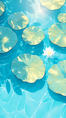 JPG 백그라운드 일러스트 연꽃 풍경 사람없음 물 여름 파란색 봄 연못 연잎 국내일러스트 AI일러스트 AI콘텐츠 자연요소 계절 꽃 컬러 잎 파일형식