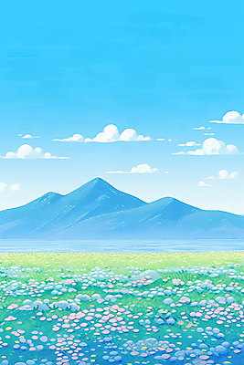 JPG 구름 꽃밭 일러스트 하늘 산 초원 사람없음 여름 파란색 여름풍경 들꽃 국내일러스트 AI일러스트 AI콘텐츠 자연요소 계절 꽃 컬러 풍경 파일형식 여름_계절