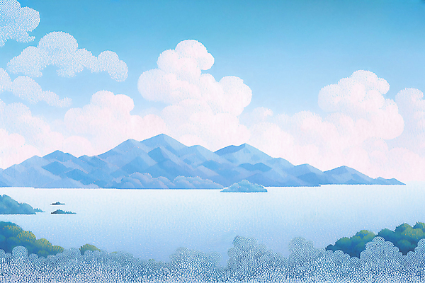 JPG 구름 바다 섬 일러스트 하늘 풍경 사람없음 여름 파란색 여름풍경 국내일러스트 AI일러스트 AI콘텐츠 자연요소 계절 컬러 파일형식 여름_계절