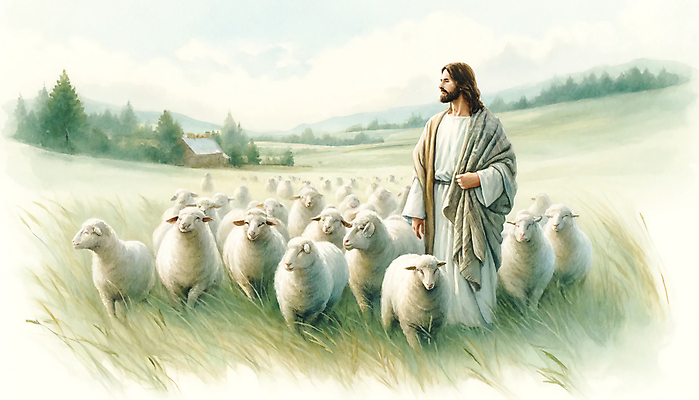 JPG 남자 기독교 종교 일러스트 한명 초원 성인 성경 양 예수 성직자 양떼 성인남자한명만 국내일러스트 AI일러스트 AI콘텐츠 1 종교용품 포유류 사람 신_종교 남자한명만 성인남자만 파일형식