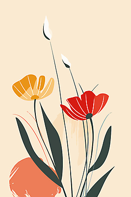 식물 꽃 잎 일러스트 사람없음 빨간색 초록색 노란색 판화 국내일러스트 AI파일 컬러 미술 파일형식 벡터