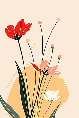 식물 꽃 잎 일러스트 사람없음 빨간색 초록색 판화 국내일러스트 AI파일 컬러 미술 파일형식 벡터