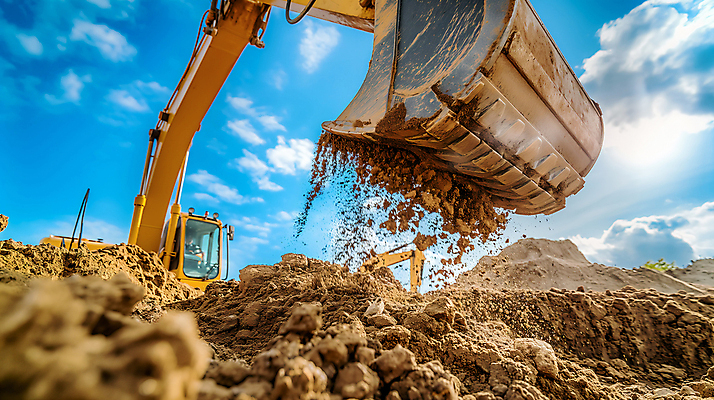 JPG 편집이미지 하늘 공사 사람없음 흙 건설현장 포크레인 편집실사 AI포토 AI콘텐츠 건설업 중장비 CG 파일형식