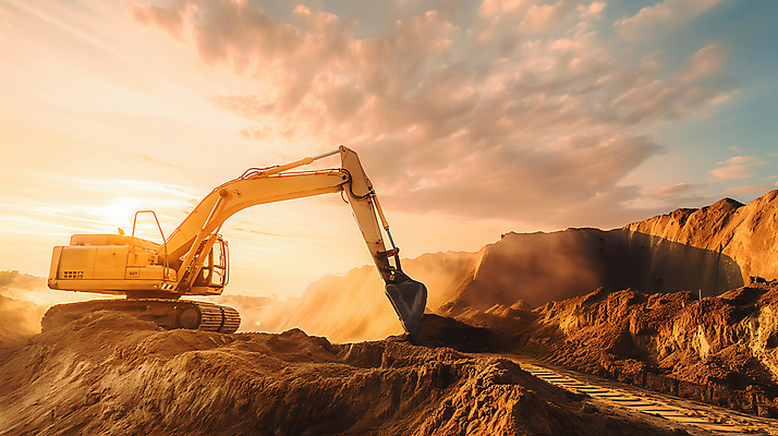 JPG 편집이미지 하늘 공사 사람없음 노을 건설현장 포크레인 편집실사 AI포토 AI콘텐츠 자연요소 건설업 중장비 CG 파일형식