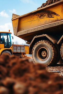 JPG 편집이미지 공사 사람없음 흙 건설현장 트럭 소프트포커스 포크레인 편집실사 AI포토 AI콘텐츠 자동차 건설업 촬영기법 중장비 CG 파일형식