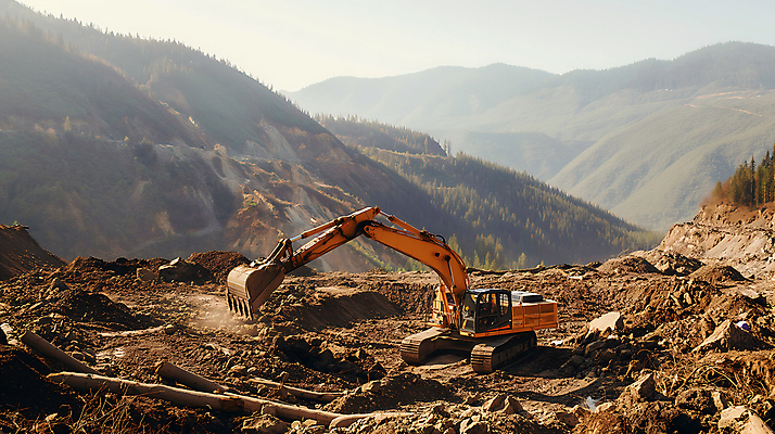 JPG 편집이미지 하늘 산 공사 사람없음 건설현장 포크레인 편집실사 AI포토 AI콘텐츠 건설업 중장비 CG 파일형식