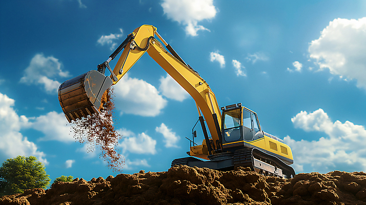 JPG 편집이미지 하늘 공사 사람없음 흙 건설현장 포크레인 편집실사 AI포토 AI콘텐츠 건설업 중장비 CG 파일형식