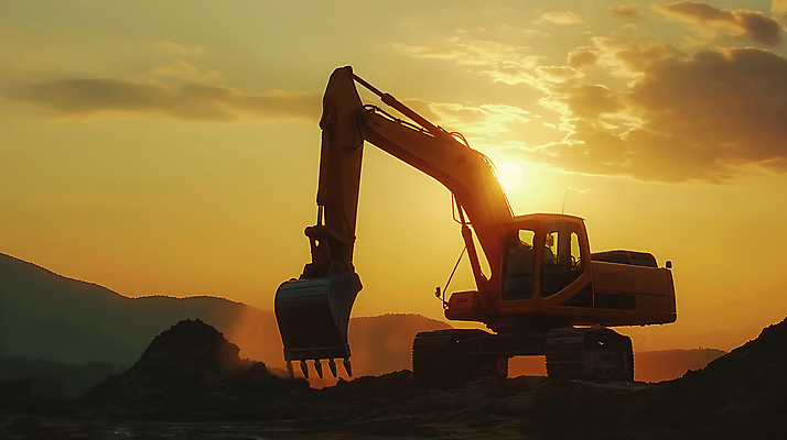 JPG 편집이미지 실루엣 공사 사람없음 노을 건설현장 포크레인 편집실사 AI포토 AI콘텐츠 자연요소 건설업 촬영기법 중장비 CG 파일형식