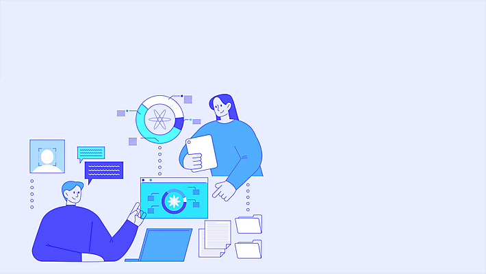 여자 남자 말풍선 비즈니스 그래프 사람모양 정보기술 미소 들기 성인 두명 앞모습 파란색 노트북 태블릿 가리킴 메시지 문서 폴더 인터넷창 개인정보 성인만 카피스페이스 빅데이터 모션그래픽 MP4 MOV 모양 뷰포인트 컬러 인터넷 모션 기술 표정 사람 손짓 전자제품 스마트기기 공백 정보 파일 동영상 파일형식 4차산업