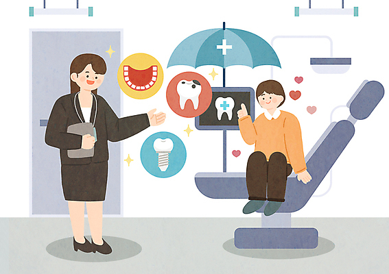 전신 PSD 여자 남자 어린이 일러스트 우산 치과 앉기 소년 성인 두명 반짝임 환자 하트 가리킴 치아 상담원 따봉 임플란트 충치 치아보험 국내일러스트 모양 의학 모션 병원 사람 손짓 최고 사무원 소화기관 질병 보험 파일형식