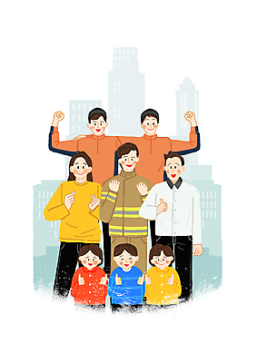 PSD 여자 남자 어린이 일러스트 어깨동무 함께함 미소 소녀 빌딩 소년 여러명 상반신 성인 건물 파이팅 도시 소방관 따봉 손하트 시민 국내일러스트 건축물 포즈 다수 컨셉 모션 표정 사람 손짓 최고 구조원 소방 국민 파일형식