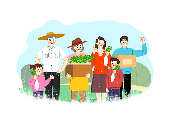 PSD 여자 노년 남자 어린이 일러스트 함께함 미소 들기 소녀 소년 여러명 상반신 성인 농작물 파이팅 무 나무상자 고객 택배 따봉 직거래 국내일러스트 다수 컨셉 농업 모션 뿌리채소 표정 사람 상자 거래 운송업 최고 배송 파일형식