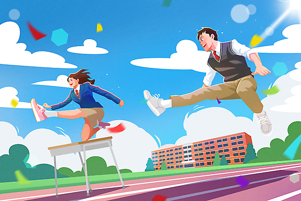 전신 PSD 구름 학생 여자 남자 교복 일러스트 학교 청소년 하늘 그림자 야외 두명 햇빛 점프 경쟁 운동장 허들 책상 역동적 꽃가루 장애물넘기 십대만 국내일러스트 자연요소 옷 교육 가구 컨셉 스포츠시설 모션 사람 태양 공간 장애물 가루 넘기 파일형식