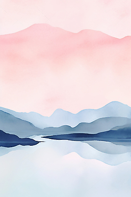 JPG 호수 분홍색 백그라운드 일러스트 자연 붓터치 수채화 산 풍경 사람없음 반사 노을 물감 숲 질감 국내일러스트 AI일러스트 AI콘텐츠 자연요소 컬러 미술도구 생태계 파일형식