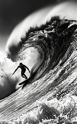 JPG 전신 편집이미지 파도 바다 흑백 한명 성인 취미 어둠 서핑 역동적 서퍼 다이나믹 성인한명만 편집실사 AI인물포토 AI콘텐츠 1 컨셉 운동선수 촬영기법 사람 수상스포츠 CG 성인만 파일형식 AI포토