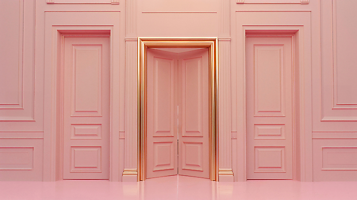 JPG 편집이미지 분홍색 사람없음 인테리어 문 공간 디지털합성 감성 편집실사 AI포토 AI콘텐츠 디자인 컬러 컨셉 CG 파일형식