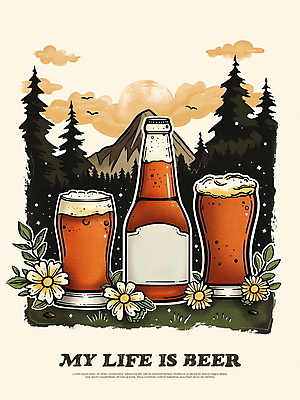 PSD 나무 구름 편집이미지 꽃 포스터 잎 자연 산 맥주 사람없음 야외 빈티지 숲 맥주잔 맥주병 이미지편집 자연요소 식물 컨셉 술잔 술병 주류 생태계 파일형식