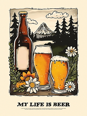 PSD 나무 구름 편집이미지 꽃 포스터 잎 자연 산 맥주 사람없음 야외 거품 빈티지 숲 맥주잔 맥주병 이미지편집 자연요소 식물 컨셉 술잔 술병 주류 생태계 파일형식